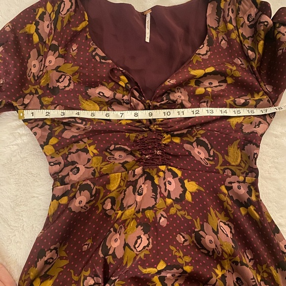 Free People burgundy Morning Light floral fit & flare long sleeve mini dress 10 - Picture 10 of 12
